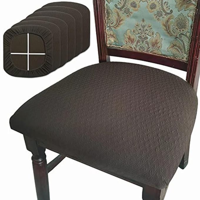 Wasbare Stoelhoezen voor Eetkamer - Set van 6 Luxe Jacquard Stretch Hoes in Bruin