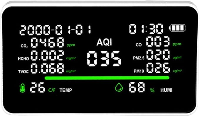 Luchtkwaliteit Monitor - Luchtkwaliteitsmeter Detector - Binnenlucht Meten - Multifunctionele Sensor - Compact Formaat - Wit