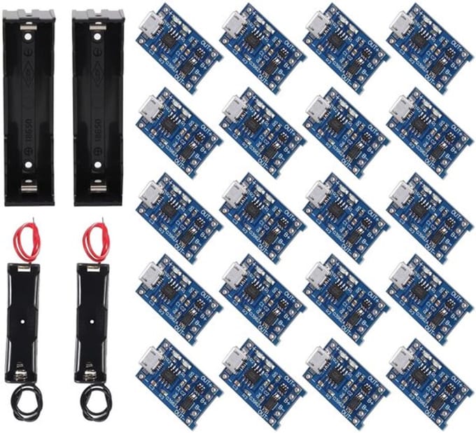 Allecto - 18650 lithium batterijlader - 20 stuks batterijhouders