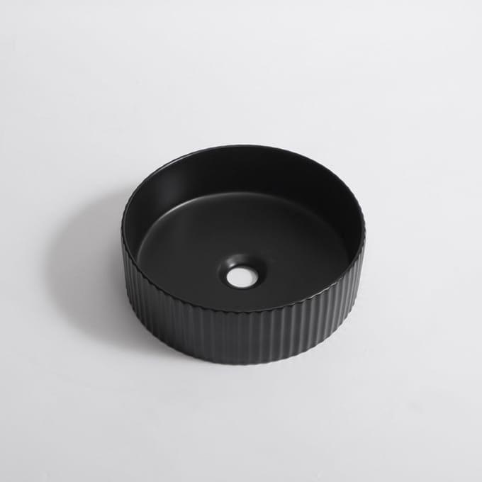 FugaFlow Efficiente Arredo waskom - 36x36x12.5 - geribbeld - rond - keramiek - zwart mat