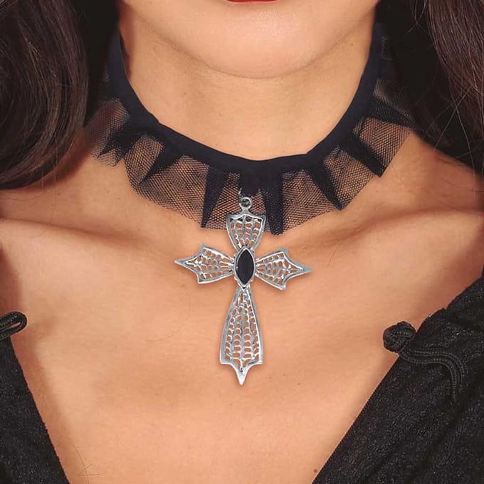 Fiestas Guirca - Choker kruis (7 cm) - Halloween - Halloween accessoires - Halloween verkleden