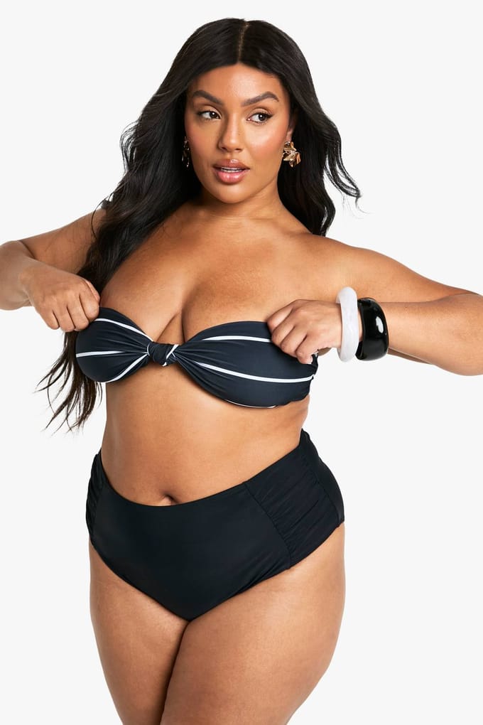 boohoo Dames Plus Swimwear Essentials Gestreepte Bandeau Bikini Top | Luipaardprint | Maat: 56
