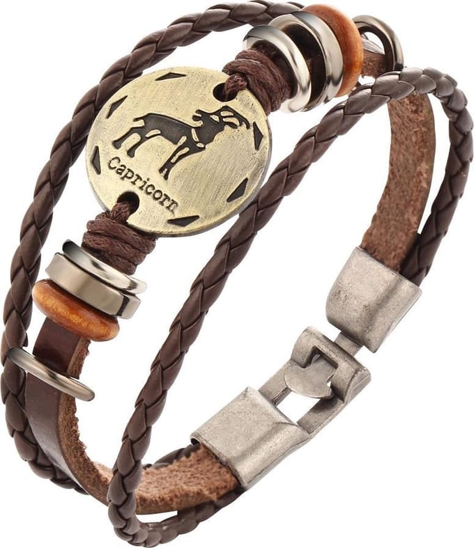 Montebello Armband Steenbok - Leer - Metaal - Horoscoop - 20cm