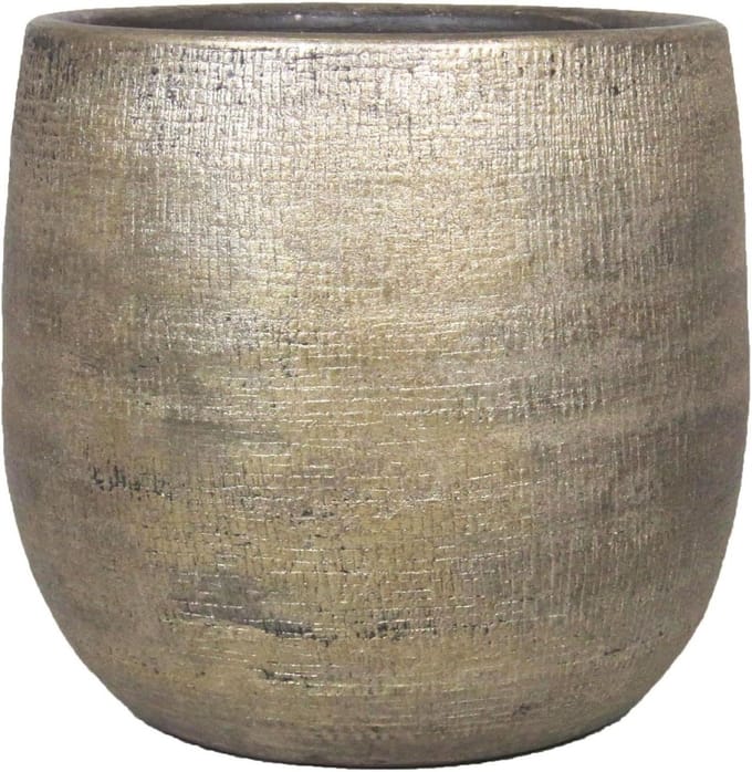 Keramische pot - Decoratieve vaas - Bloemen presenteren - Gestructureerd design - 22 cm hoog - Goud