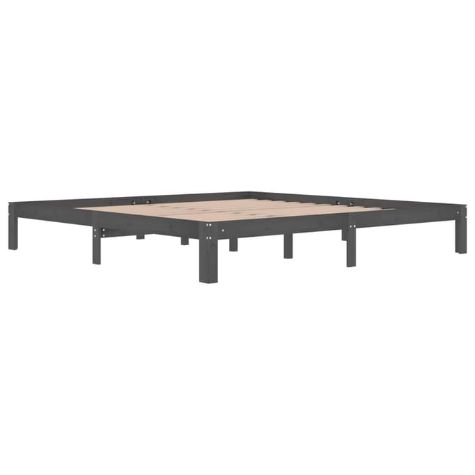 vidaXL - Bedframe - massief - grenenhout - grijs - 200x200 - cm