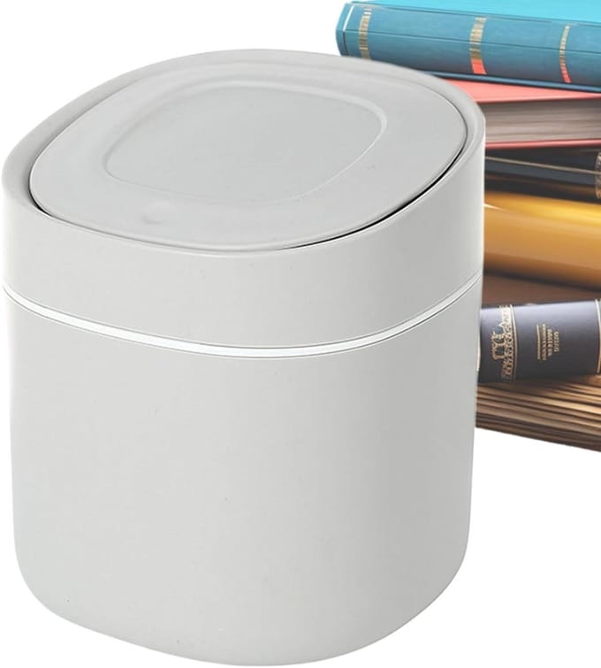 Bureau Afvalemmer - Prullenbak - Netjes Werken - Veilig Deksel - Compact - Grijs
