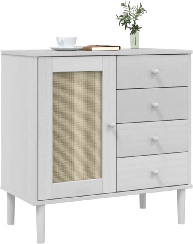 Dressoir SENJA 80x40x80 cm rattan look massief grenenhout wit