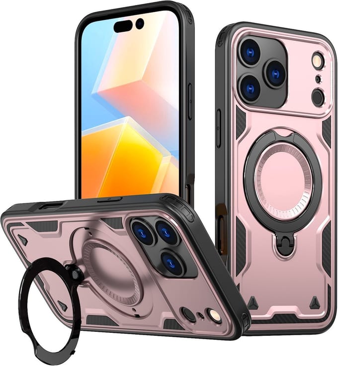 Hoesje Geschikt voor iPhone 17 Pro Max - Armor hoes met Ringhouder - Arara backcover - Rosegoud