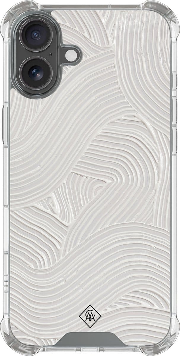 Casimoda® hoesje - Geschikt voor iPhone 16 - Abstract Beige Waves - Shockproof case - Extra sterk - Siliconen/TPU - Grijs, Transparant