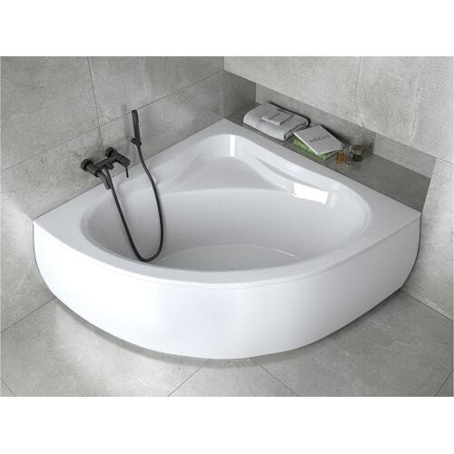 Hoekbad MIA 130x130 met acrylschort   Afvoer &amp; poten GRATIS!