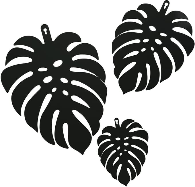 UNUS® Wandhanger monstera bladeren metaal set van 3 verschillende formaten zwart