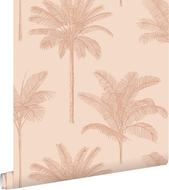 ESTAhome behang palmbomen terracotta roze - 53 cm x 10.05 m - 139741