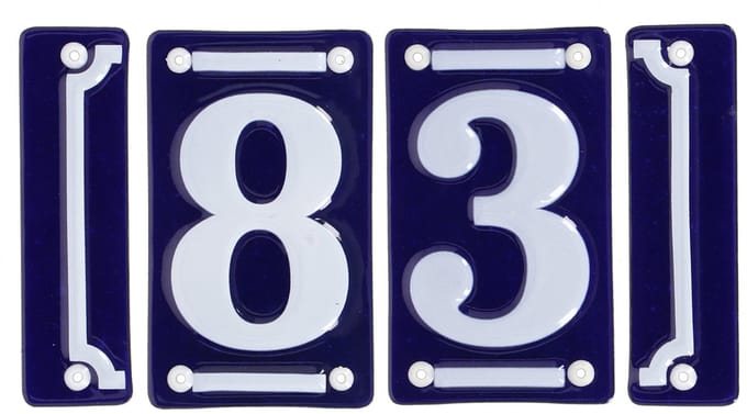 Best for Boots huisnummer 83 met sierrand - Oudhollands - emaille - blauw/wit