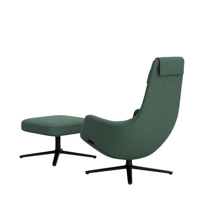 Vitra - Repos Fauteuil & Ottoman - basic dark gepoedercoat - Cosy2 rietgroen - Zithoogte 40 cm