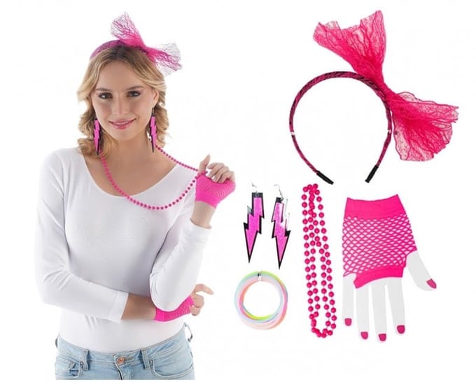 80's Set 5-Delig Neon Roze