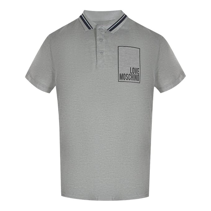 Love Moschino Heren Box Logo Katoenen Poloshirt (Grijs)
