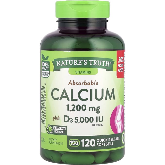 Nature's Truth, opneembaar calcium, met D3, 120 zachte capsules met onmiddellijke afgifte