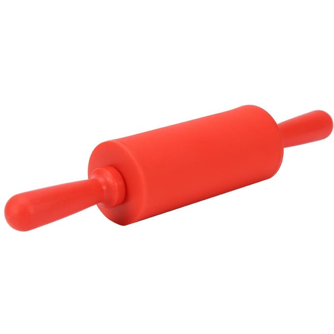 Rouleau à pâtisserie en silicone antiadhésif avec manche en plastique rouge