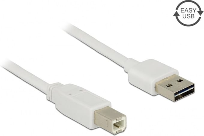 Easy-USB-A naar USB-B kabel - USB2.0 - tot 2A / wit - 0,50 meter