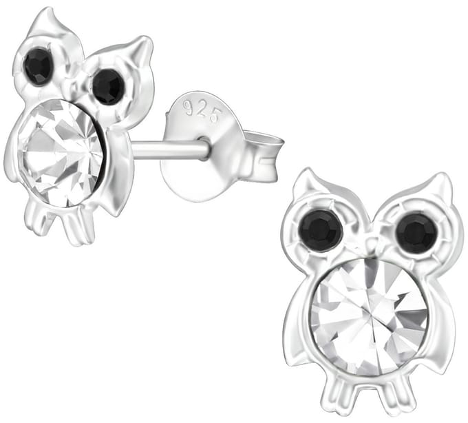 Joy|S - Zilveren uil oorbellen met kristal - 8 x 5 mm