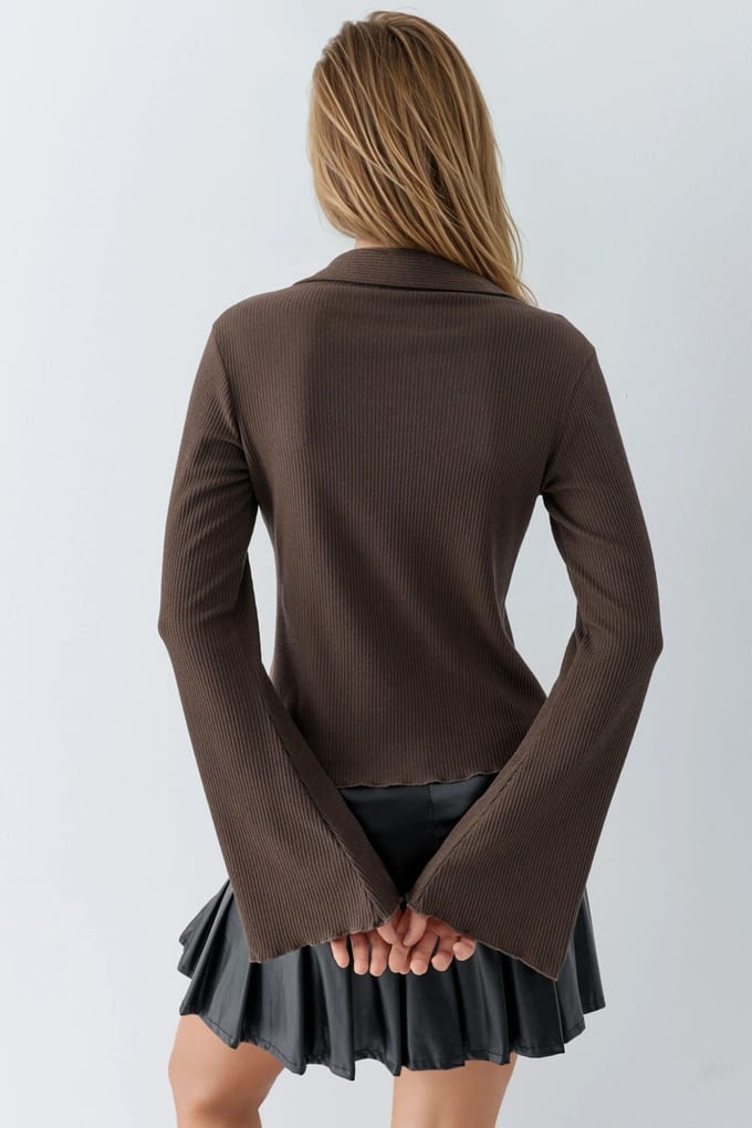 Langemouw Textuurblouse met Knopen Sluiting