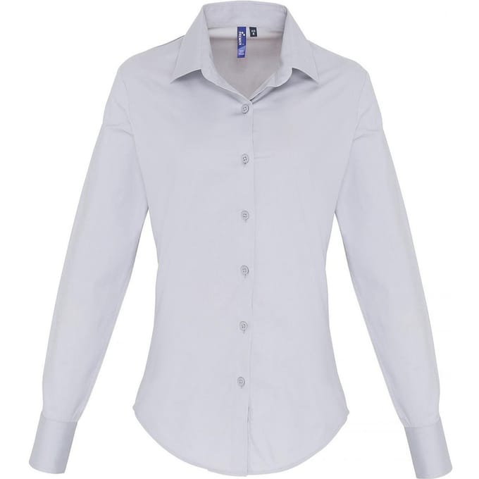 Premier Dames/Dames Popeline Stretch Shirt Met Lange Mouwen (Zilver)