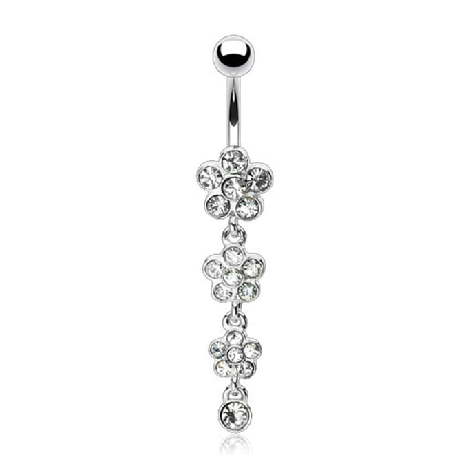 Navelpiercing 3 bloem hanger - wit - LMPiercings