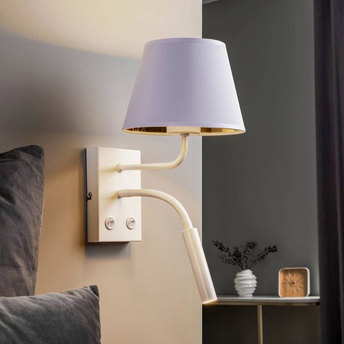 Luminex Wandlamp Soho, conisch, leeslampje wit/goud