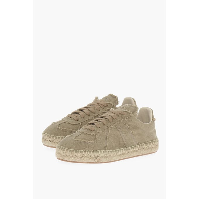 MM22 Katoenen lage sneakers met jutezool in groen
