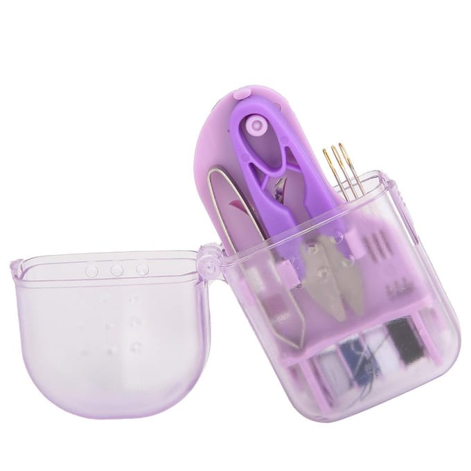 Prachtige en Draagbare Mini Macaron Kleur Plastic Naaigereedschapskist Naald Schaar(Paars) white