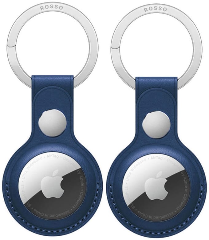 2-Pack Rosso Element Hoesje Geschikt voor Apple AirTag Sleutelhanger Kunstleer | Hanger | Case Blauw