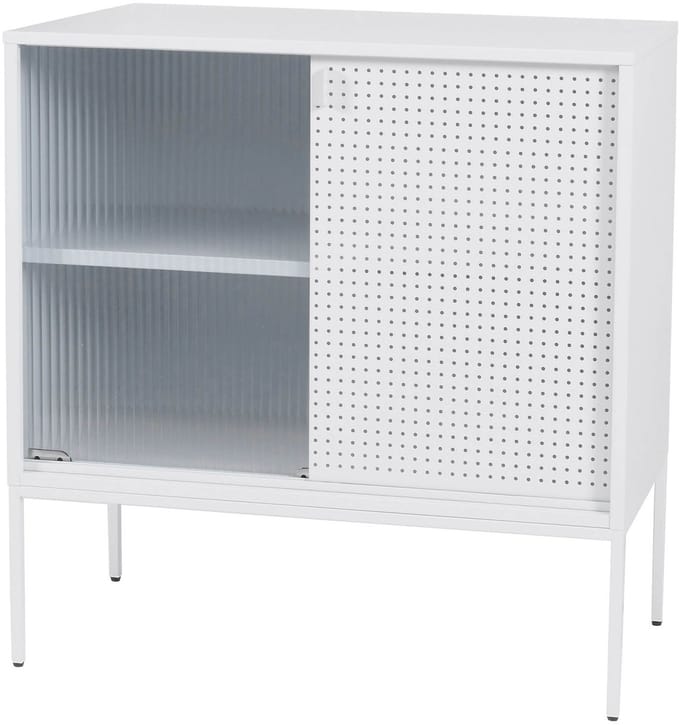 Commode MCW-O90, kast, dressoir, highboard, industriële opbergvakken, schuifdeuren, metaal, 85x80x45 cm ~ wit
