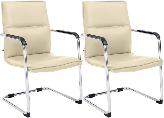 CLP Seattle Set van 2 bezoekersstoelen - Met armleuning - Eetkamerstoel - Kunstleer/creme