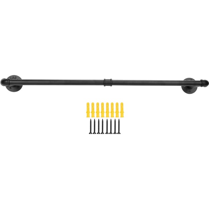 Portant à vêtements industriel robuste de 92 cm, fixation murale noire, barre de suspension blanc