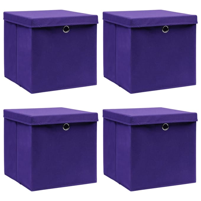 vidaXL - Opbergboxen - met - deksel - 4 - st - 28x28x28 - cm - paars