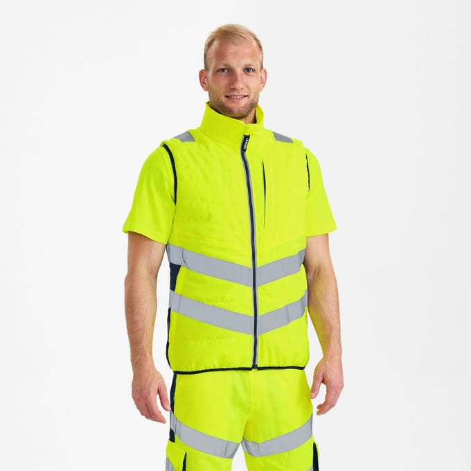 Engel Safety gewatteerd bodywarmer 5159-158 - Hi-vis Yellow / Blue Ink - M