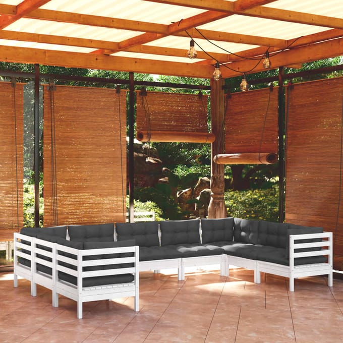 vidaXL - 9-delige - Loungeset - met - kussens - grenenhout - wit