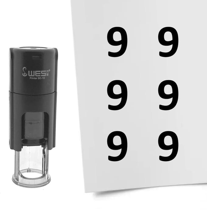 CombiCraft Stempel Getal 9 10mm rond zwarte inkt - per 1 stuk
