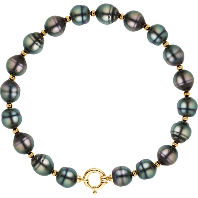 Armband Tahitian Parels Ringed 10-11 mm ferrules en geel goud Sluiting Luxury