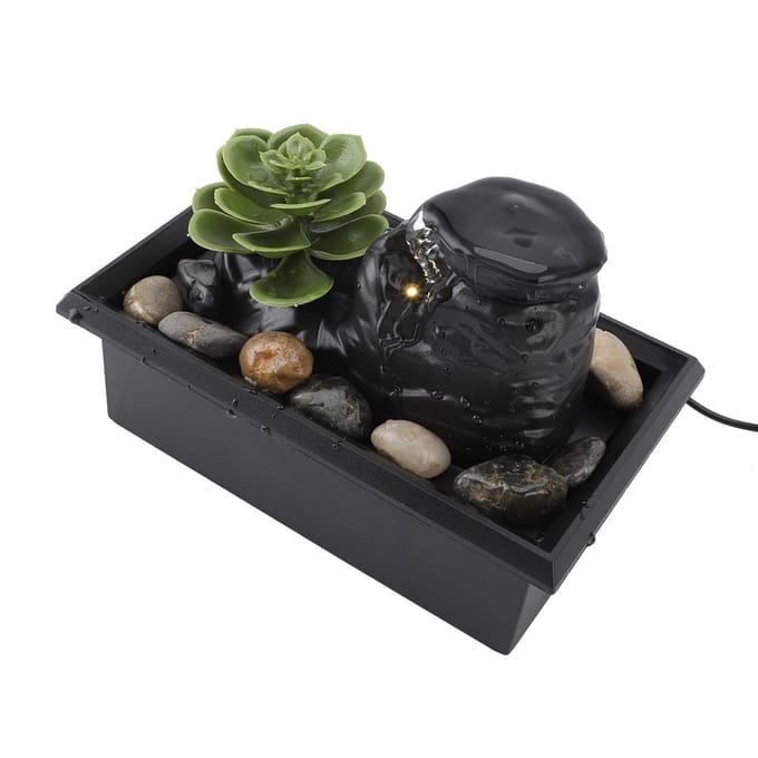 Tafelwaterval met LED Gele Lichten Gesimuleerde Succulenten Circulerend Stromend Water