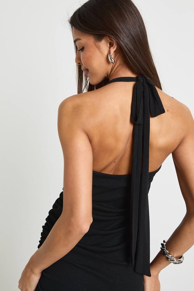 boohoo Dames Halterneck Cowl Maxi Jurk | Black | Maat: 8