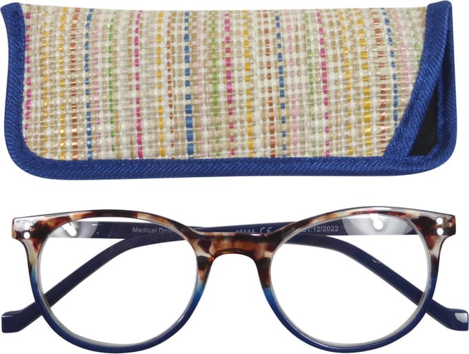 Lilly&June Leesbril Havana/Blauw met Metalen Scharnier +3 - Met Multikleur Etui