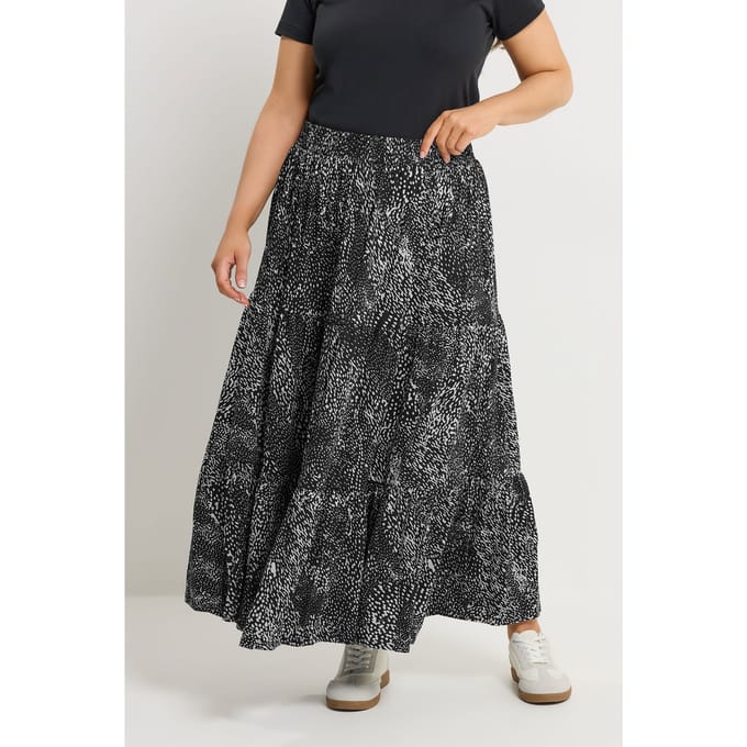 Yours Zwarte Gelaagde Rok Met Abstracte Print Size 46
