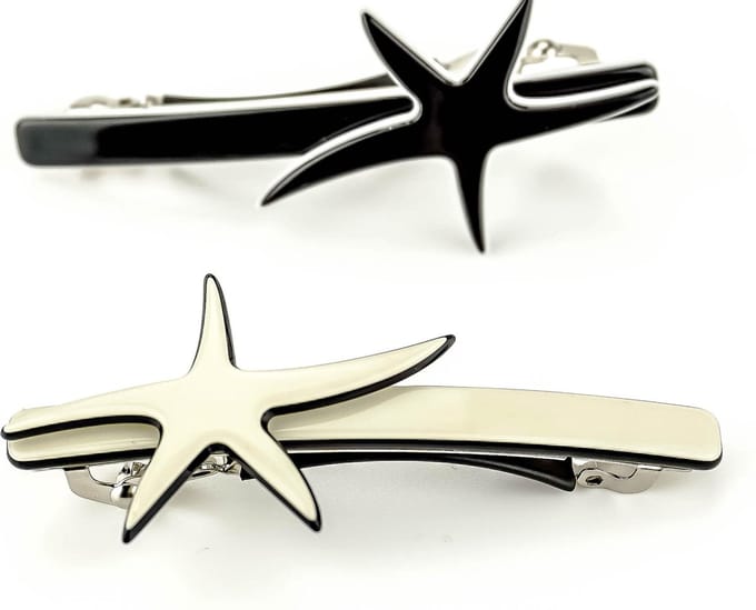 2-set, Haarspeld Ster | Haaraccessoire in Eco-componenten, zwart & wit.