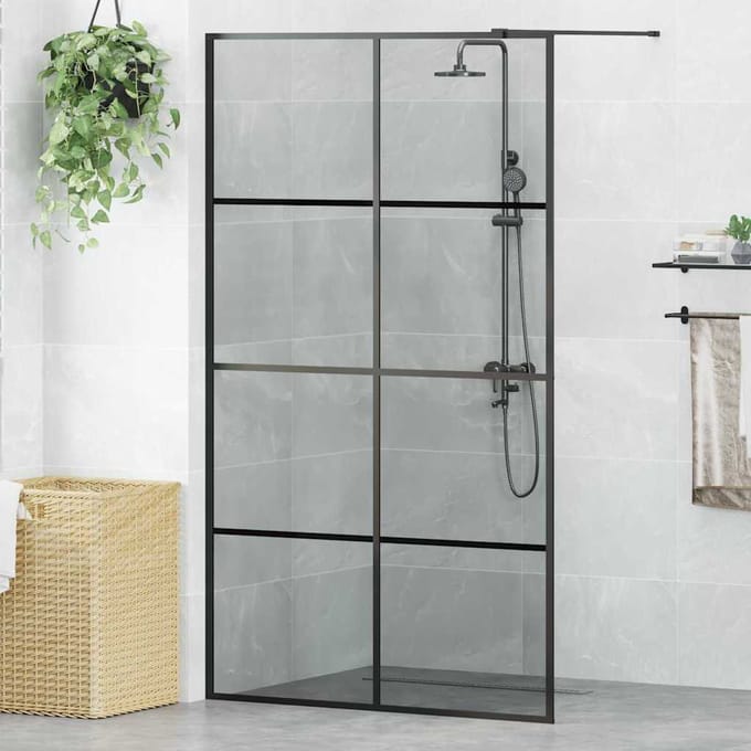 vidaXL - Inloopdouchewand - Zwart - 115 - x - 195 - cm - gehard - glas