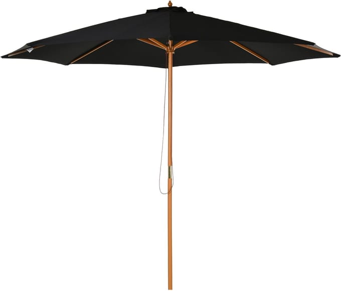 Clruro Parasol - 300 cm - Houten Frame - Tuin En Terras - Bamboe - Zwart