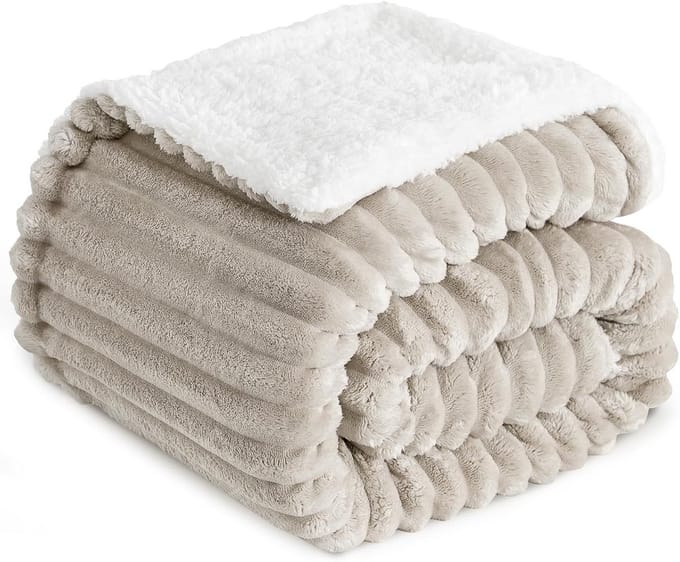 Warme Fleecedeken Sherpa Dubbele Bedden Lits-jumeaux Beige