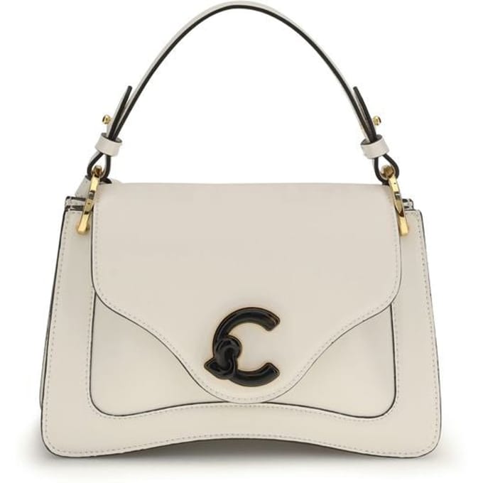 COCCINELLE Leren schoudertas handtas C-Me Calf & Marb Handbag Pearl crème