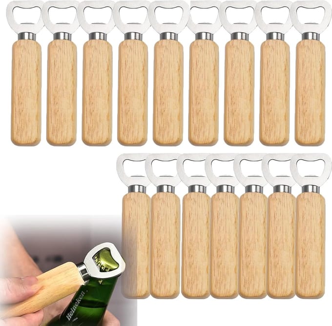 Houten Flesopeners - Bieropeners - Dranken Openen - Graveerbaar Ontwerp - 16 Stuks - Houtkleur