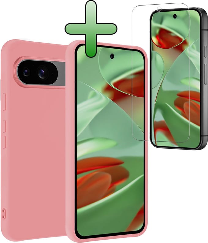 Hoesje Met Screenprotector - Geschikt voor Google Pixel 9 - Sterk & Shockproof - Back Cover - Siliconen Case - Telefoon Hoes - Lichtroze